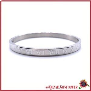 Stainless Steel Hinge Lock Bracelet Raised Roman Numerals